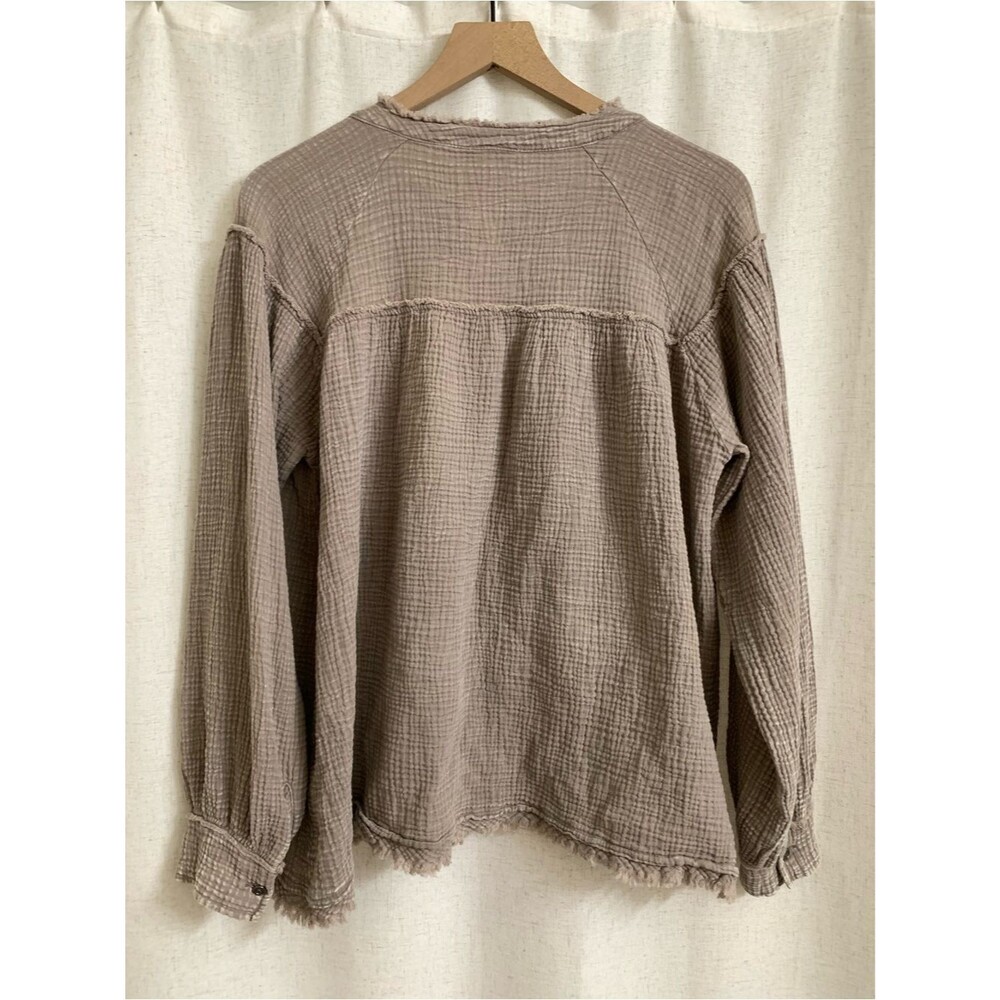 easel 100% Gauze Cotta Peasant Taupe-Like Button Henley Tunic Small - Picture 9 of 9